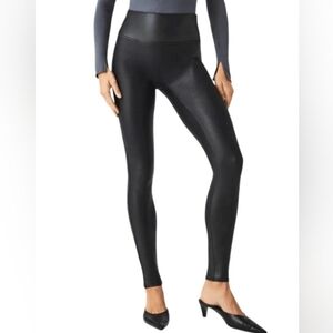Spanx Iconic Sleek Black Faux Leather Leggings Size M Tall